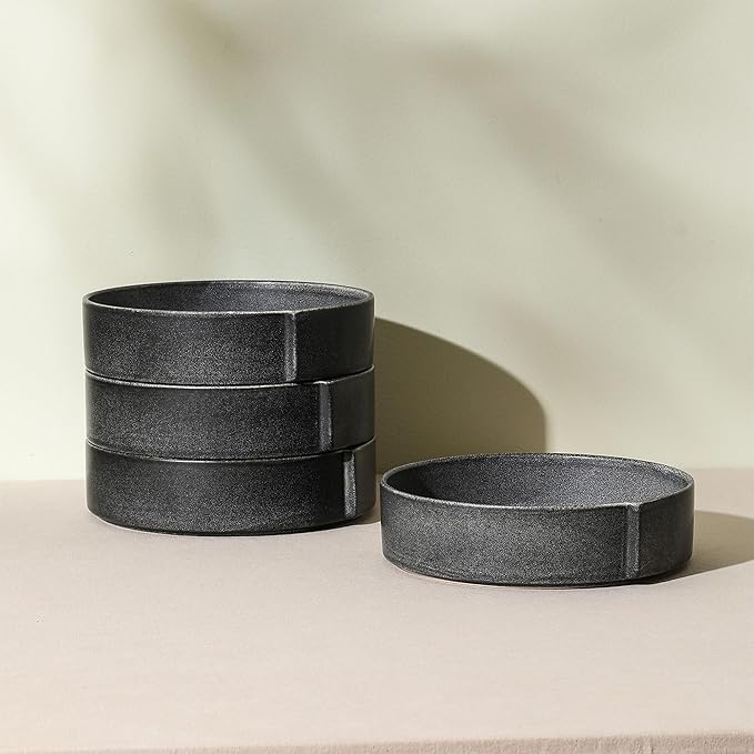 Stone Lain Bao 4-Piece Pasta Bowl Set Stoneware, Charcoal