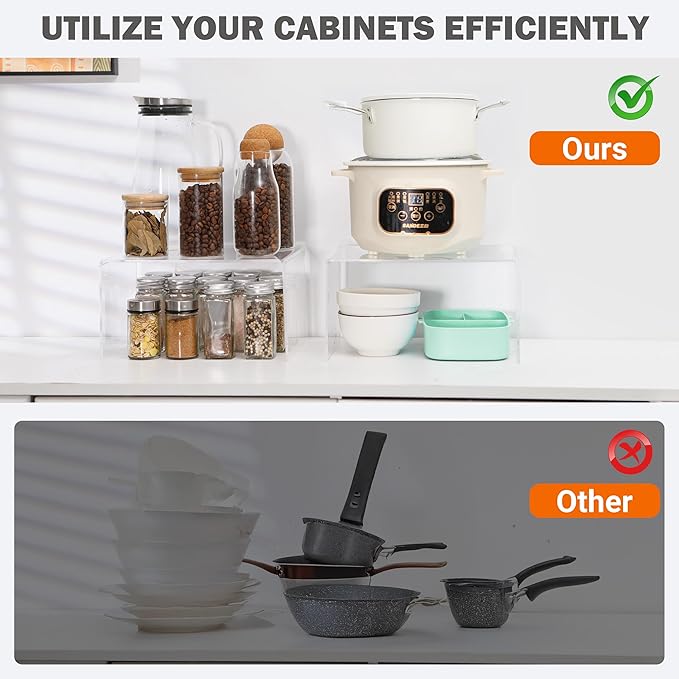 Acrylic Cabinet Organizer, Shelf Organizer, Set of 2 Spice Organization for Cabinet, Spice Rack, Stackable Kitchen Countertop Organizer | Cupboard, Pantry Shelves, and Storage Space Saver