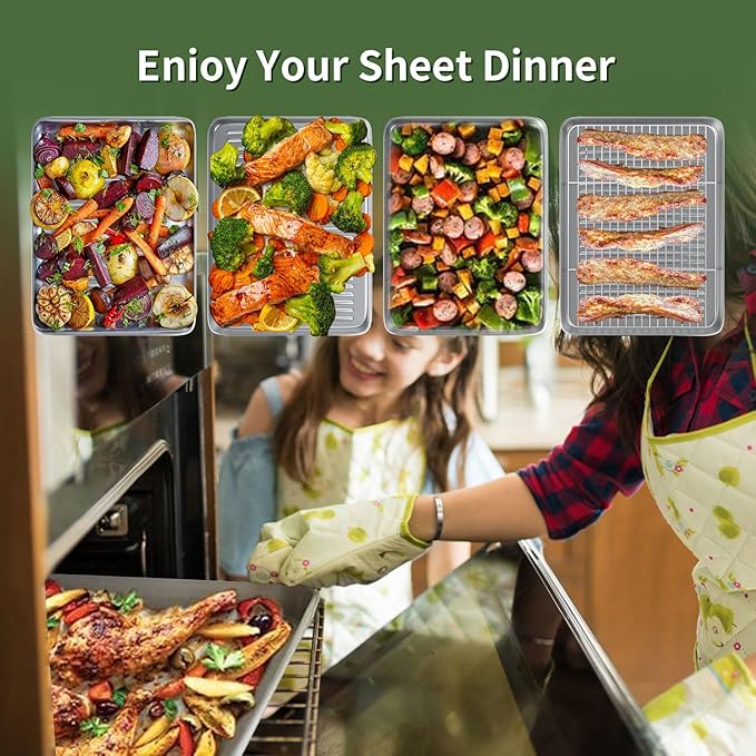 Baking Sheet with Wire Rack Set: 3 Baking Pans + 3 Cooling Racks for Cooking and Baking - Stainless Steel Nonstick Bacon Pans for Oven, Warp Resistant & Heavy Duty & Rust Free
