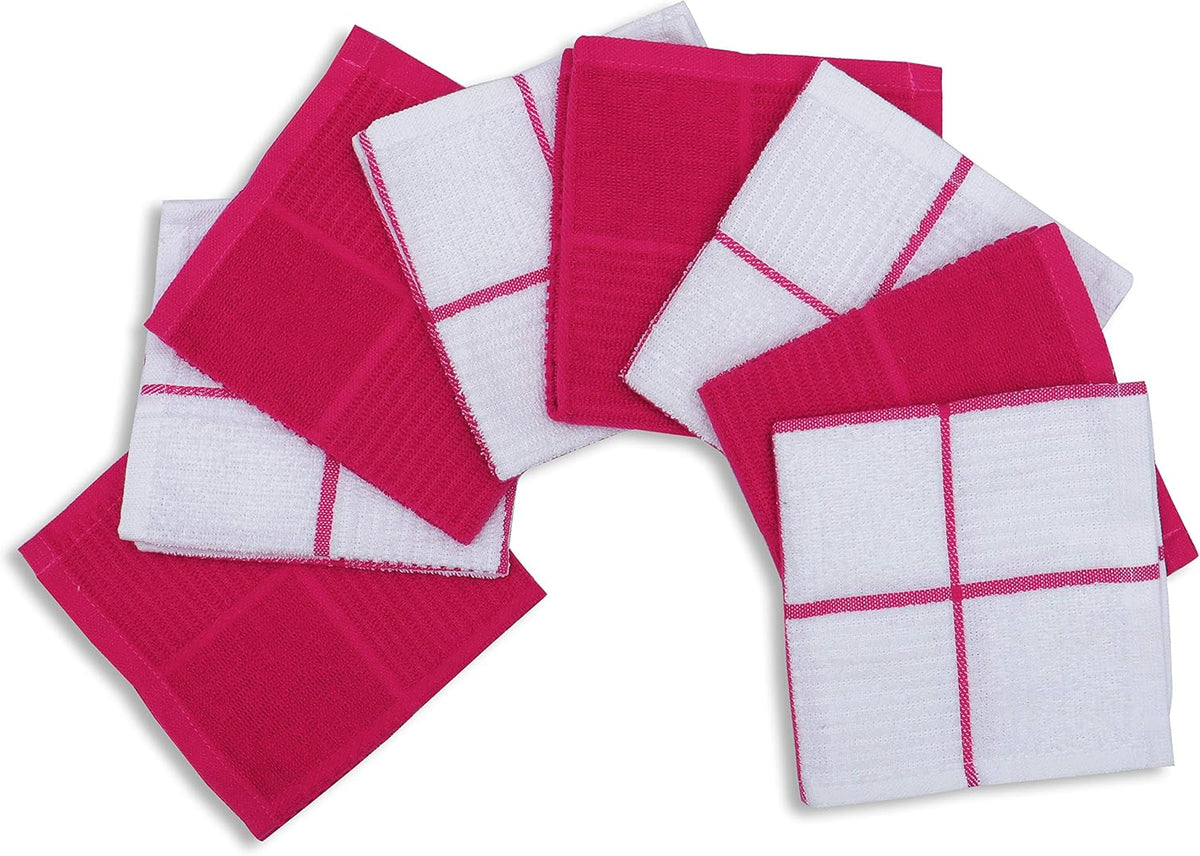 AMOUR INFINI Dish Cloths for Washing Dishes Set of 8 - Highly Absorbent, Super Soft Kitchen Dishcloths - Reusable Quick Dry Dish Rags for Cleaning & Drying Kitchen Linens (12x12 Inch - Pink)