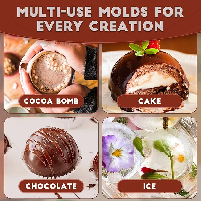 HKNMTT Hemisphere Silicone Molds 3 Inch for Hot Cocoa Chocolate Bombs Valentines Semi Ball Making Kit Cake Decor Mould, Food Grade Non-stick Kitchen Baking Supplies Oven Safe