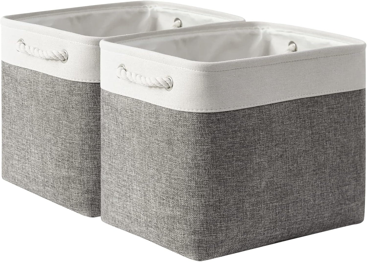 TcaFmac Organization and Storage Basket for Organizing - 16x12x12 inch Large 2 Pack Collapsible Storage Bins for Shelves, Fabric Storage Cubes for Box Closet Cloth Toy Books Kids (White & Grey)