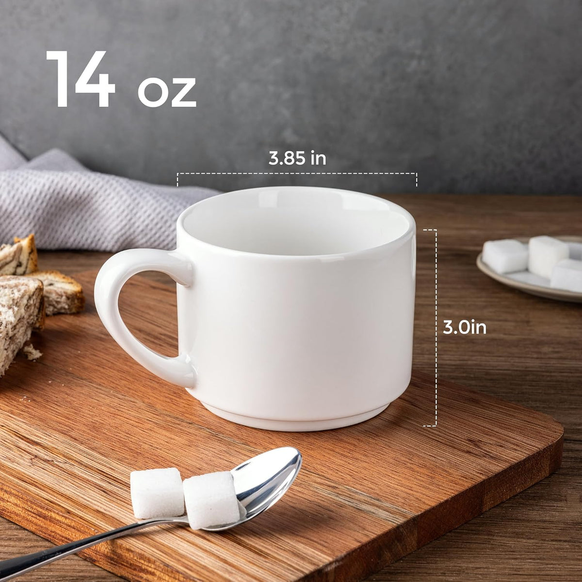 GBHOME 14 OZ Coffee Mugs Set of 6, Stackable Ceramic Mugs for Men, Women, Modern Coffee Mugs With Stable Base for Latte,Tea,Cappuccino. Dishwasher & Microwave Safe, White