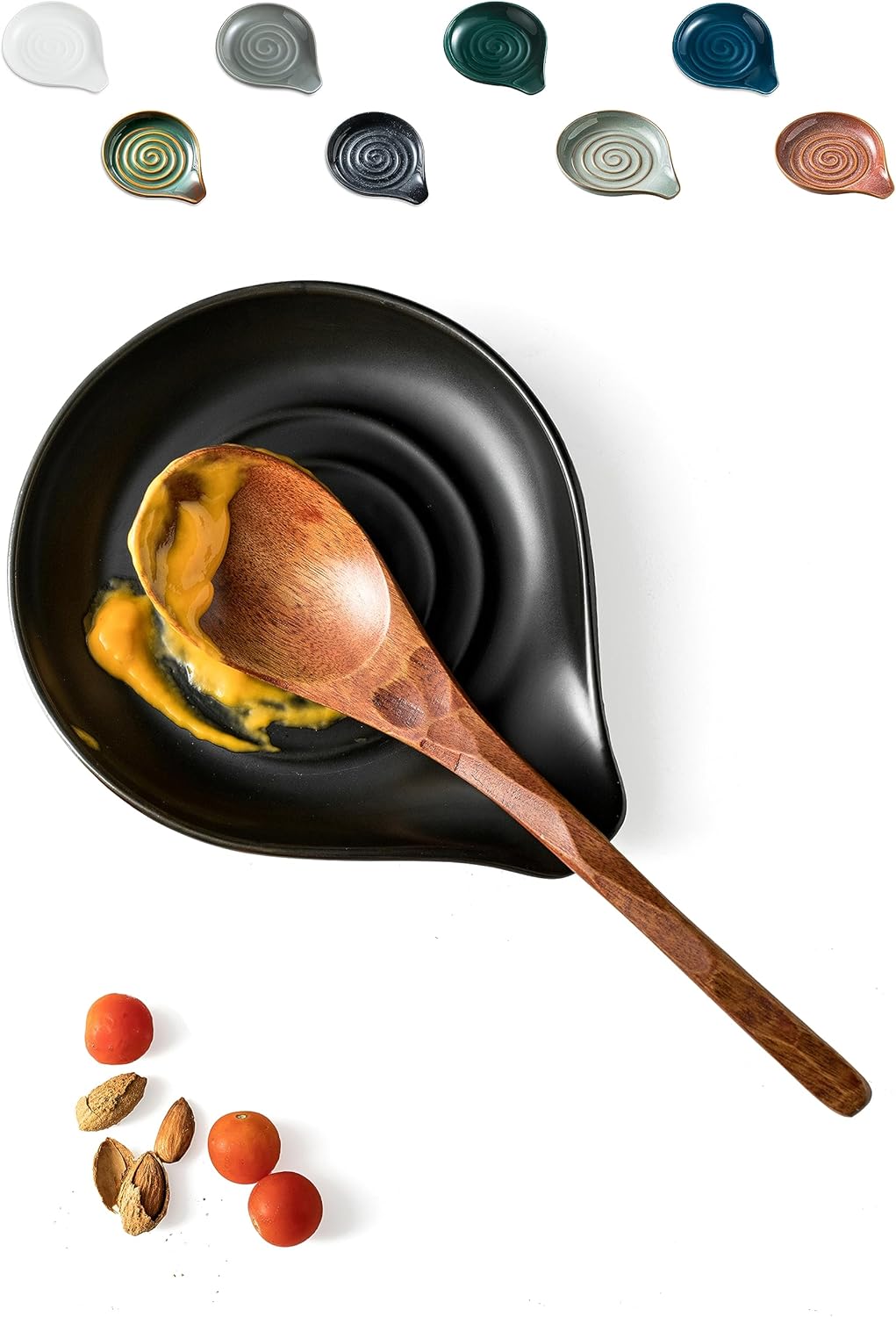 LAUCHUH Spoon Rest for Stove Top 5 inch Cooking Spoon Holder for Kitchen Countertop Ceramic Ladle Holder for Spatula, Spoons or Tong, Halloween Kitchen Decor, Black