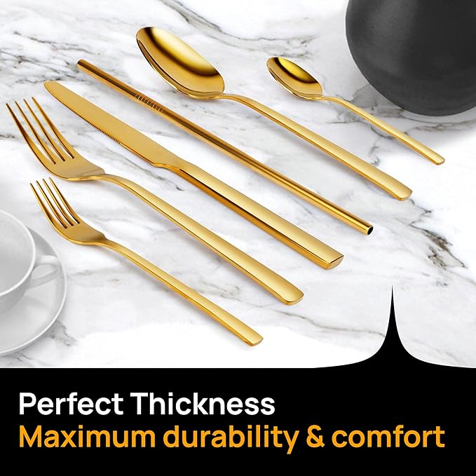 Home Haven Luxury Gold Silverware Set for 8, Heavy Duty Gold Flatware Set for 8, 18/10 Stainless Steel Cutlery Dishwasher Safe, Flatware for Special Occasions, Home & Restaurant Use (48 Pieces for 8)