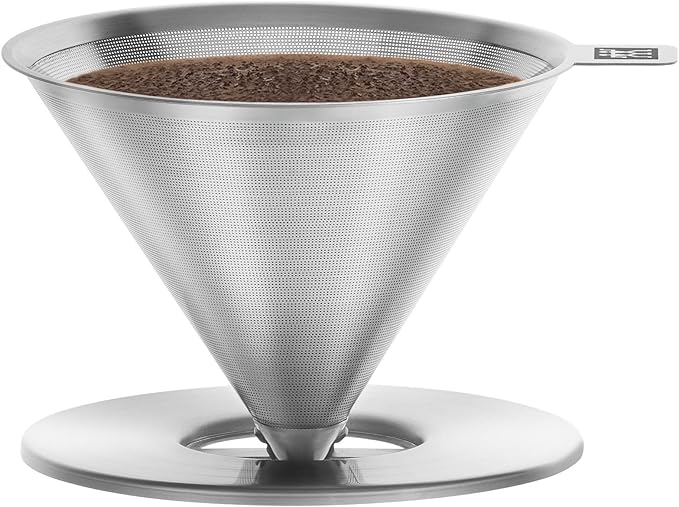 ZWILLING Sorrent Z1024-006 Stainless Steel Coffee Dripper/Mug Set, Double Wall Glass Coffee Mug, Heat Resistant, Cold Insulated, Paperless, Dishwasher Safe, For 1-4 Cups