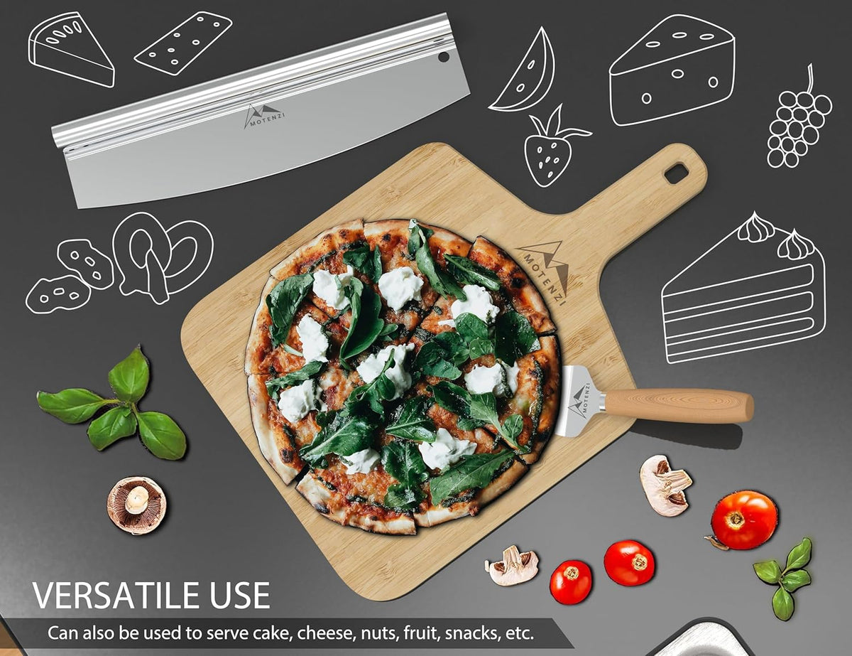 Bamboo Pizza Peel With Cutter and Server, Bamboo Pizza Board Wooden Pizza Paddle Spatula Oven Accessory for Baking Homemade Pizza, Wood Cutting Board for Cheese Bread Fruit Vegetables