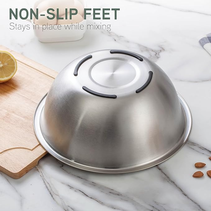 COOK WITH COLOR Stainless Steel Mixing Bowls Set - Nesting Bowls, 6 Pieces, Silver with Non Slip Bottom