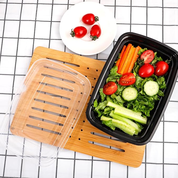 LIYH 100 Pack (200 Pcs) 32 oz Meal Prep Containers Food Storage Containers Black 1 Compartment Food Containers with Lids Lunch Boxes Plastic Bento Box Reusable Microwaveable Dishwasher Safe