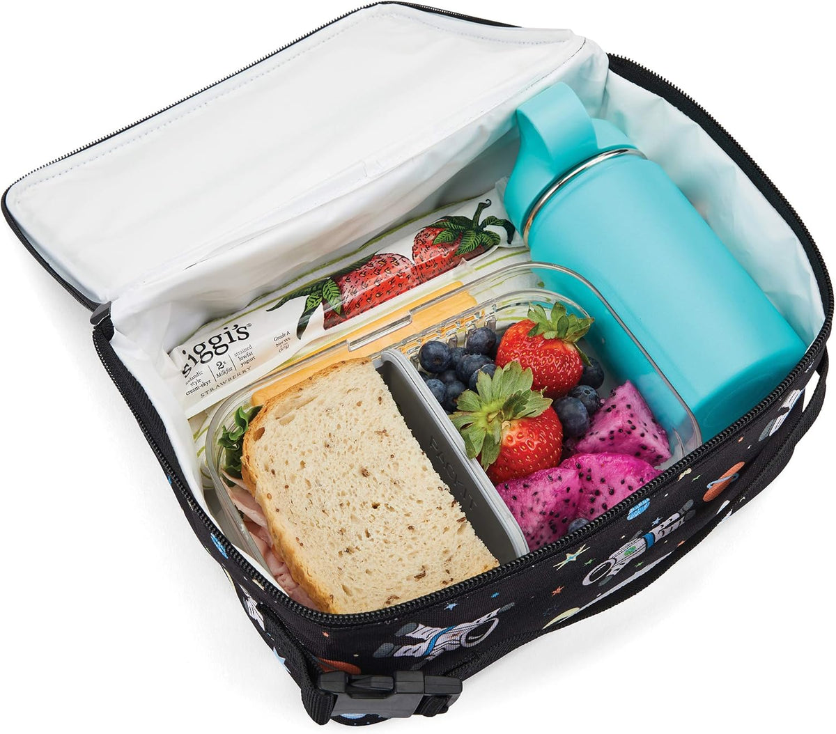 PackIt Freezable Classic Lunch Box, Spaceman, Built with EcoFreeze Technology, Collapsible, Reusable, Zip Closure With Zip Front Pocket and Buckle Handle, Perfect for School Lunches