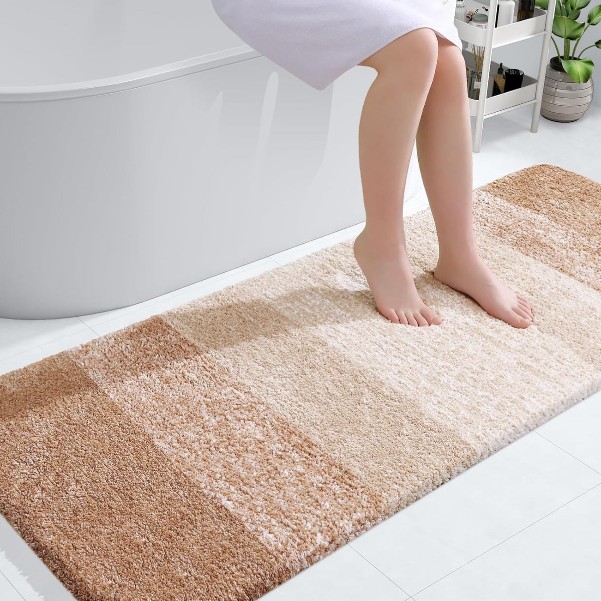 OLANLY Bathroom Runner Rugs 59x24, Extra Soft Absorbent Microfiber Bath Rugs, Rubber Backing, Quick Dry, Machine Washable Bath Mats for Bathroom Floor, Tub and Shower, Home Decor Accessories, Beige
