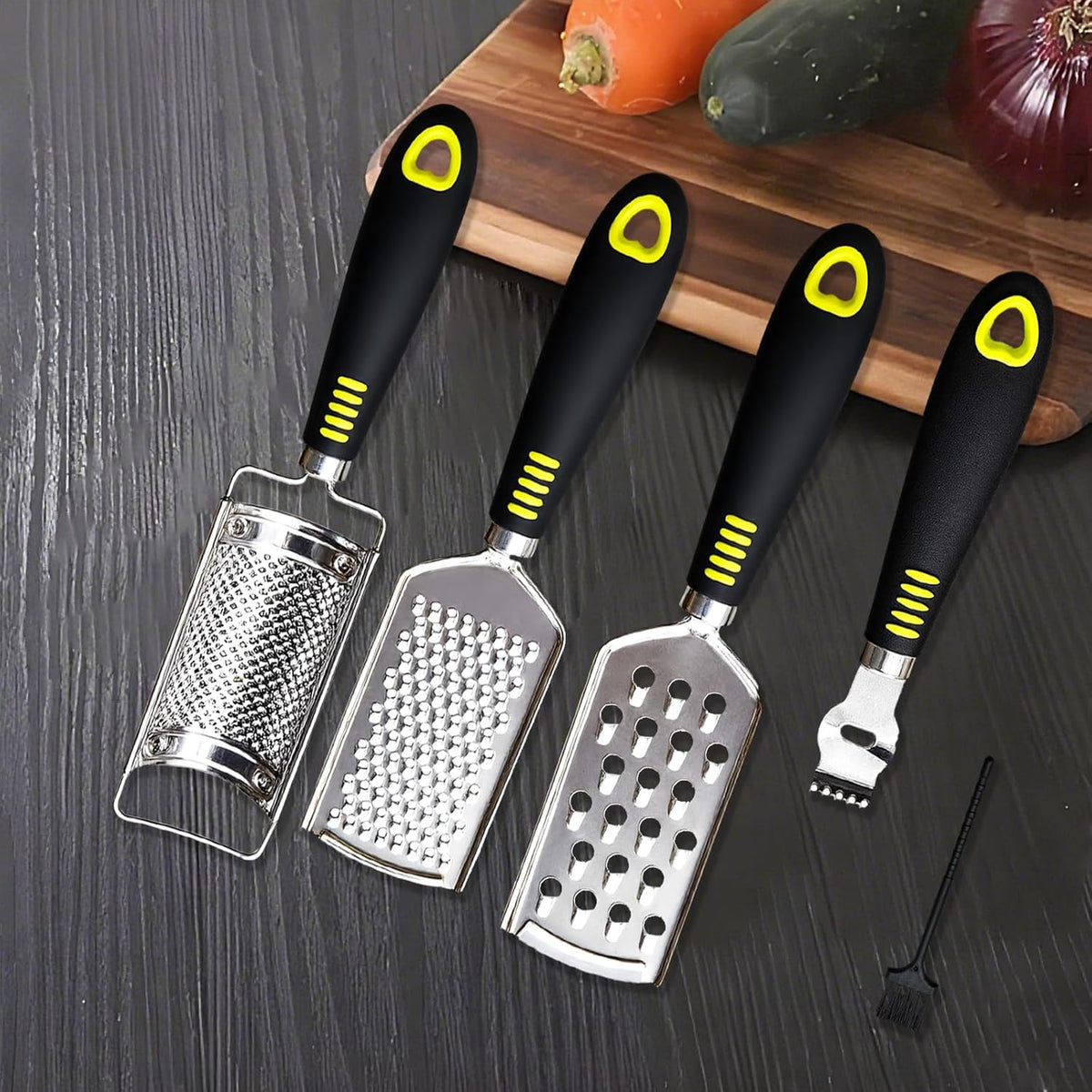5 Pcs Stainless Steel Cheese Grater with Handle, Handheld Lemon Zester Grater with Handle, Hand Graters for Kitchen Graters & Peeler & Slicer, for Vegetable Fruit Kitchen Aid, with 1 Brush & 1 Box