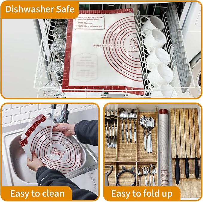 Silicone Baking Pastry Mat, Non Stick Dough Rolling Sheet with Measurement, Nonslip Kitchen Counter Mat, Oven Liner Mat Fondant Dough Kneading Mat for Making Cookies Macarons Bread Pizza