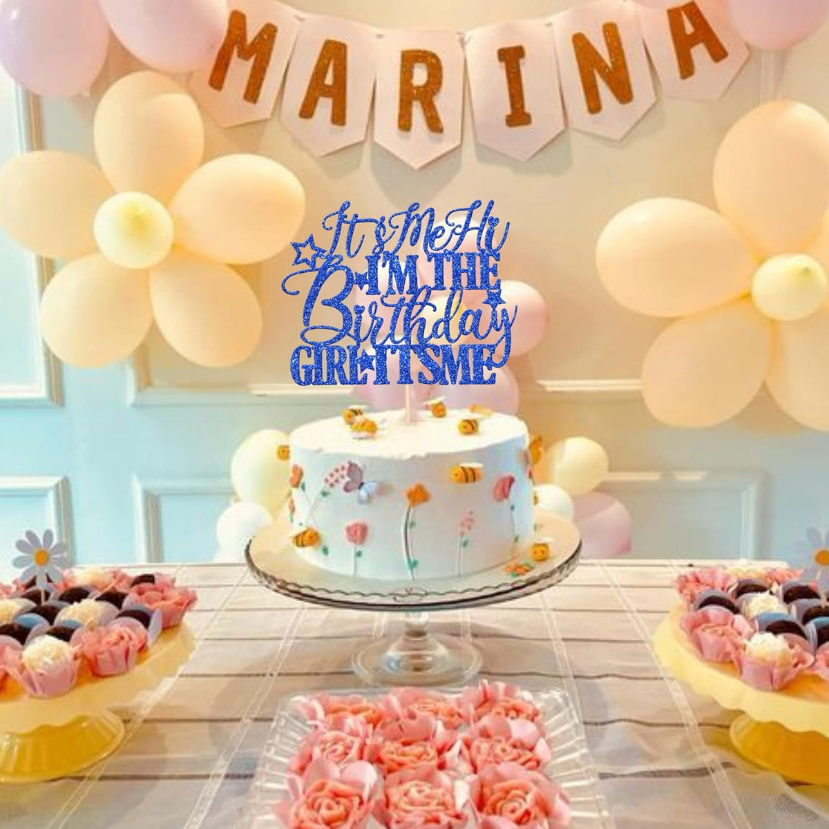 1 PCS It's Me Hi I'm the Birthday Girl It's Me Cake Topper Glitter Go Shawty It's Your Birthday Cake Pick for Funny Hot Pop Music Singer Theme Girls Birthday Party Cake Decorations Supplies Blue