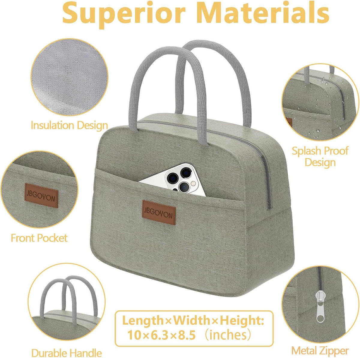 JBGOYON® Bento Lunch Box Set - 3 Stackable Containers for Adults and Kids- Includes Lunch Bag, Leak-Proof and BPA-Free - Built-in Utensil Set and Snack Bag - Dishwasher Safe (Khaki)