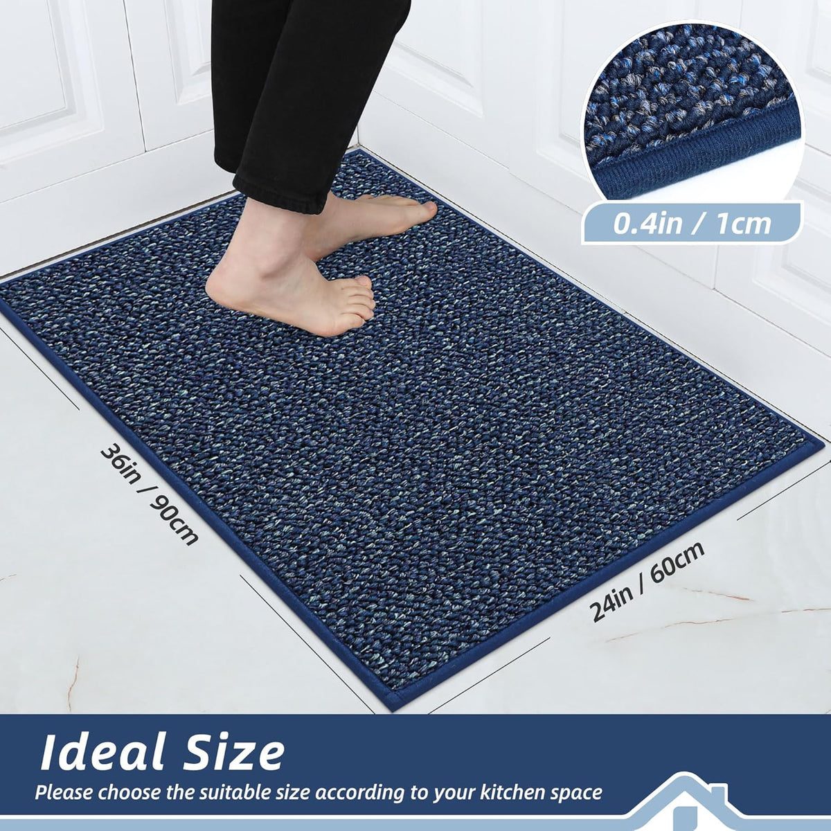 BEQHAUSE Kitchen Rugs 24"x36", Non-Slip Kitchen Mats for Floor, Super Absorbent and Stain Resistant Kitchen Rugs, Machine Washable Rugs for Kitchen, Hallway, Laundry & Sink, Blue