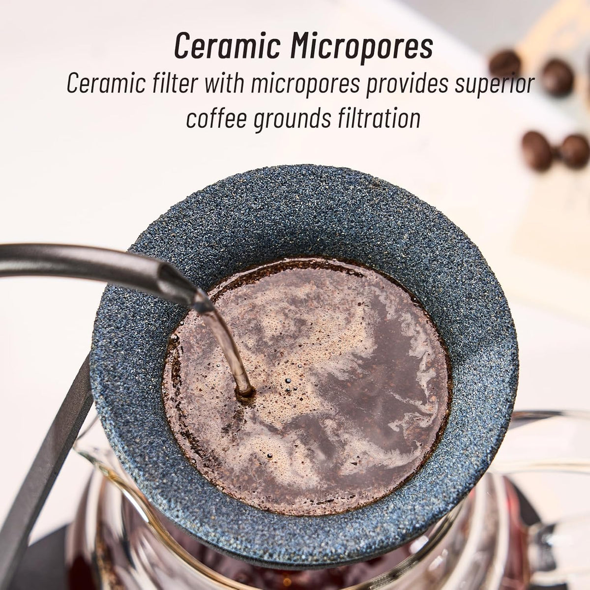 Pour Over Coffee Dripper Set, Reusable Ceramics Coffee Filter, Paperless Single Cup Coffee Maker with Non-Slip Stand, Drip Coffee Maker with Metal Coffee Filter Holder