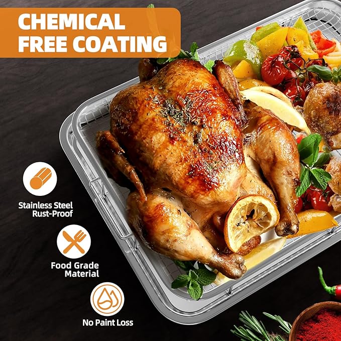 Air Fryer Basket for Oven, Extra Large 18.8" x 12.8" Oven Air Fryer Basket and Tray Set with 30 PCS Parchment Papers, Stainless Steel Air Fryer Pan and Crisper Tray (Silver)