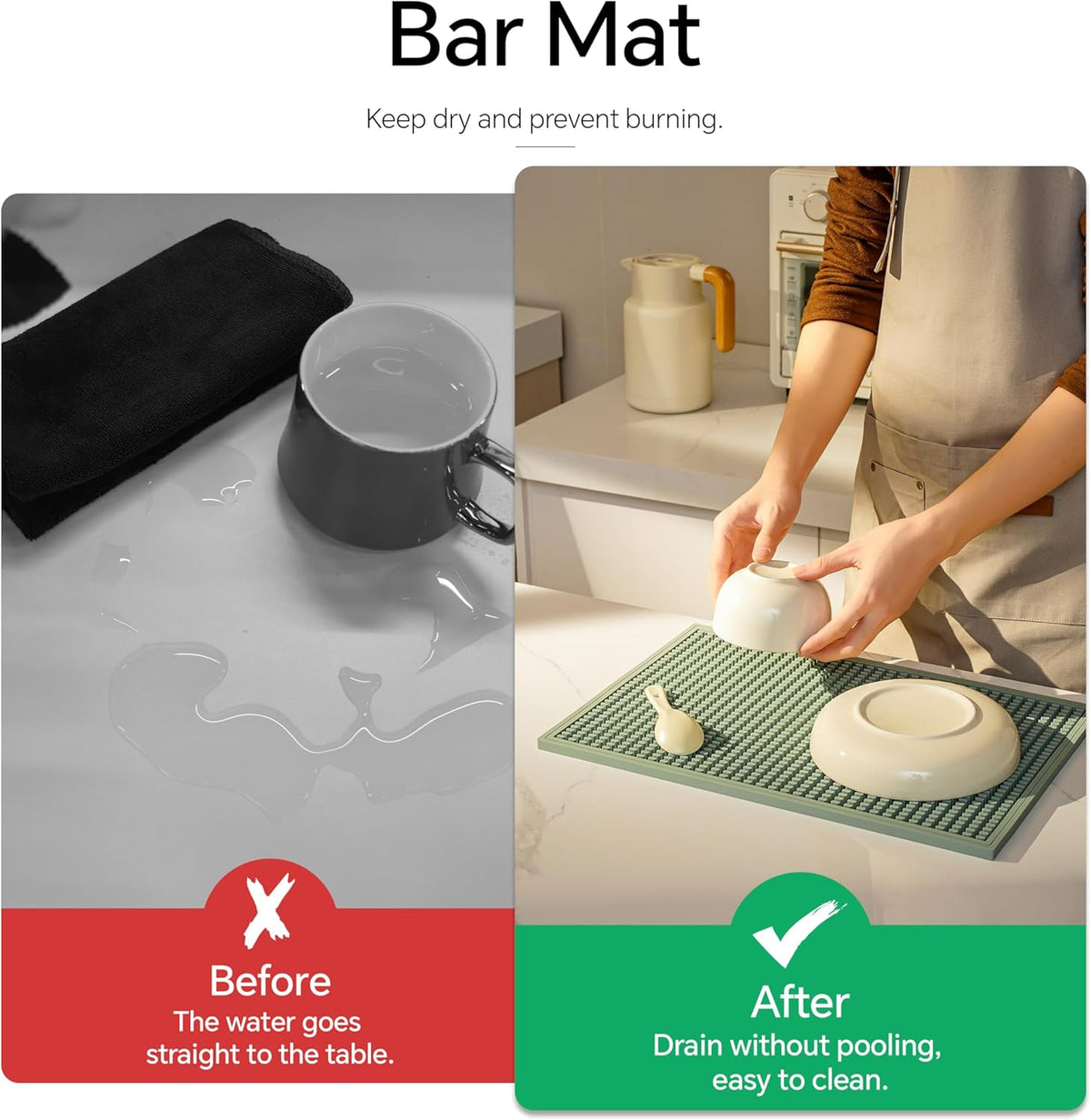 2 Pack Bar Mat, Home Bar Tool Drying Mats, Bar Accessories for The Home Bar Set 18''x12''（Green） for Bars, Outdoor Camping, Bar for Home