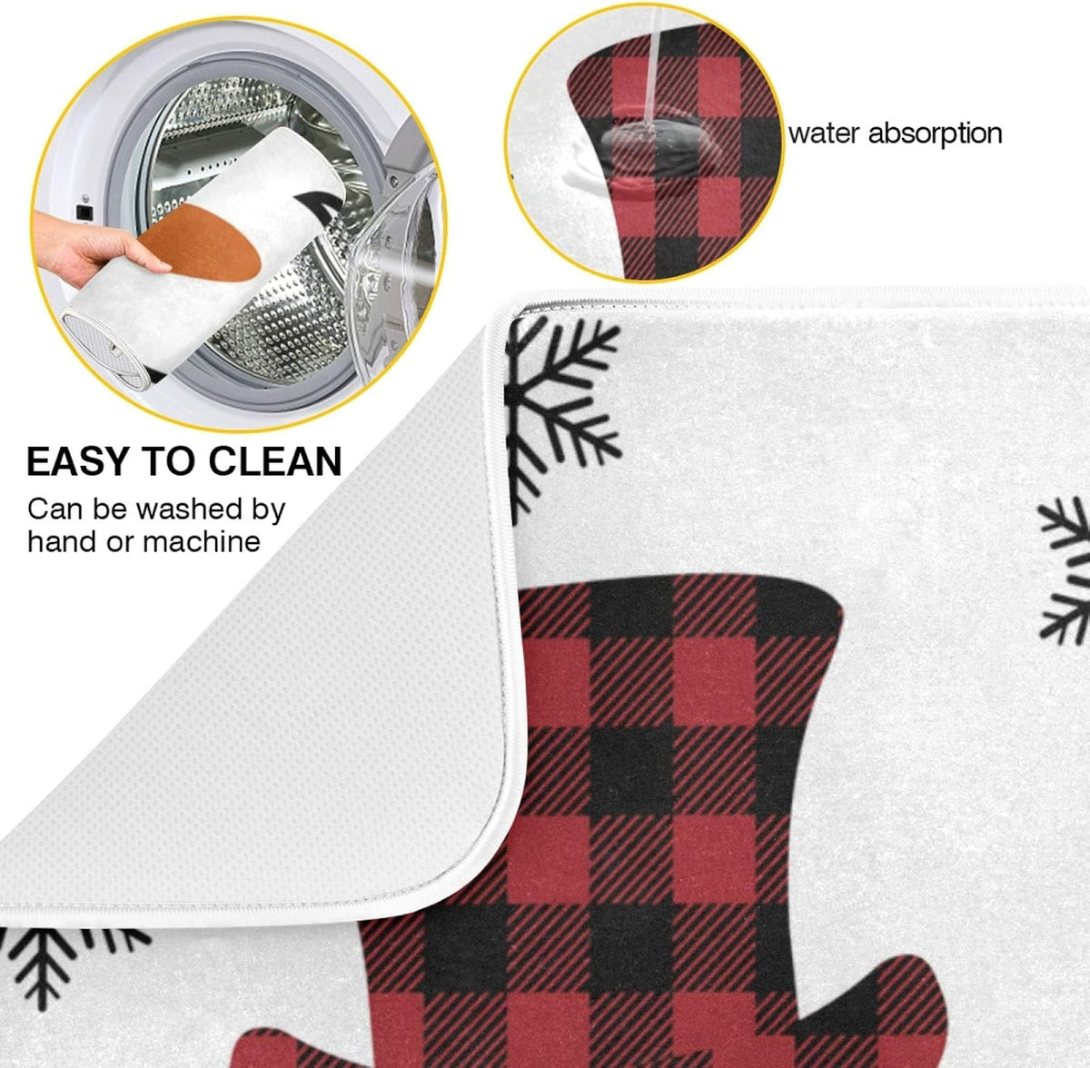 Super Absorbent Dish Drying Mat, Microfiber Fast-Drying Dish Mat, 24" x 18", Kitchen Dish Drying Pad, Watercolor Cute Christmas Winter Snowman