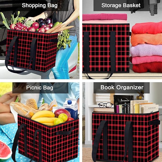 WISELIFE Reusable Grocery Bags 3 Pack,Large Grocery Tote Bag Water Resistant Shopping Bags Foldable Grocery Bag for Clothes,Shoes and Picnic,Red