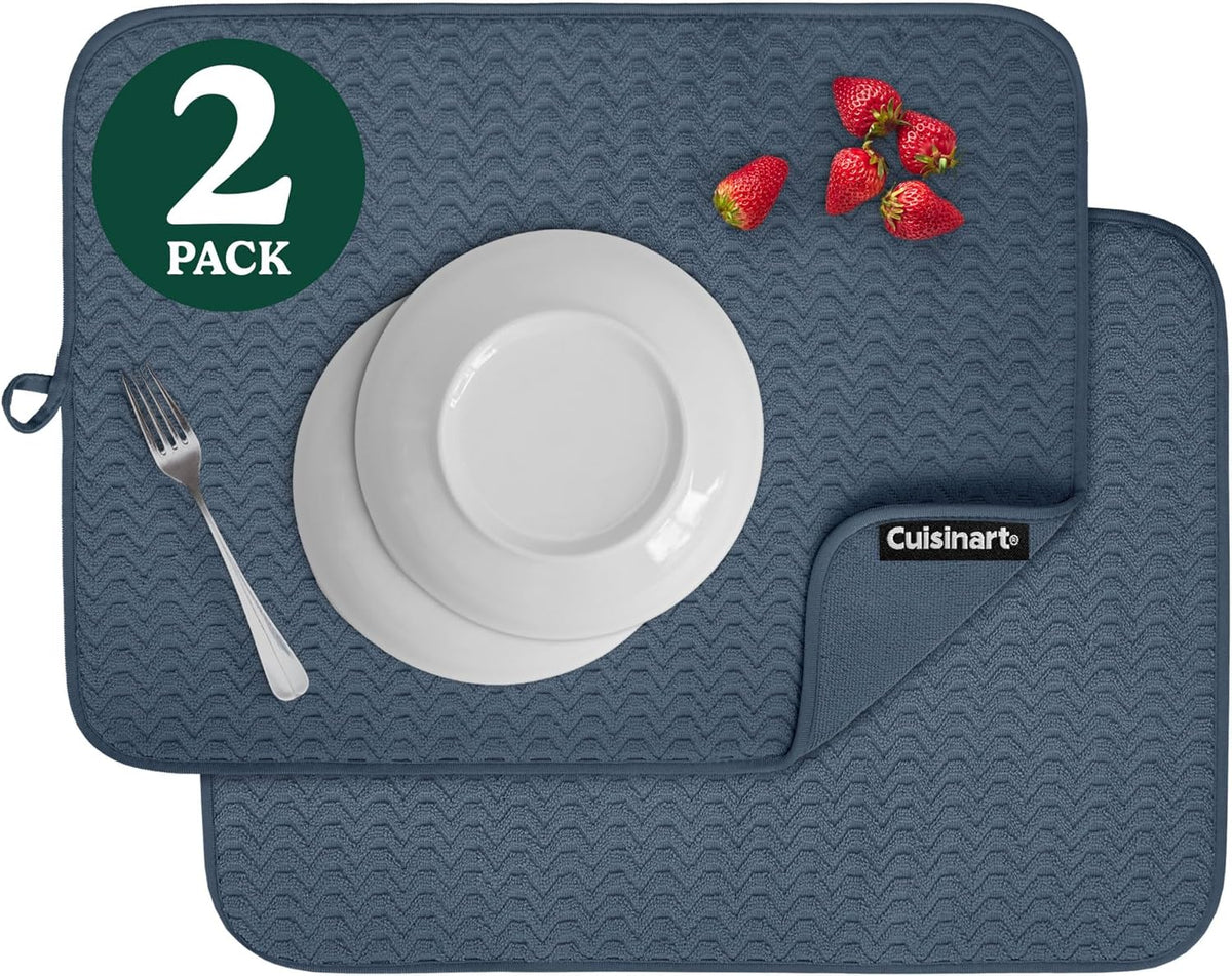 Cuisinart Dish Drying Mats for Kitchen Counter - (2) 18" x 24" Ultra Absorbent Dish Drying Mat XL - Foldable, Machine Washable, Fast Drying Dish Mat (Geostripe)