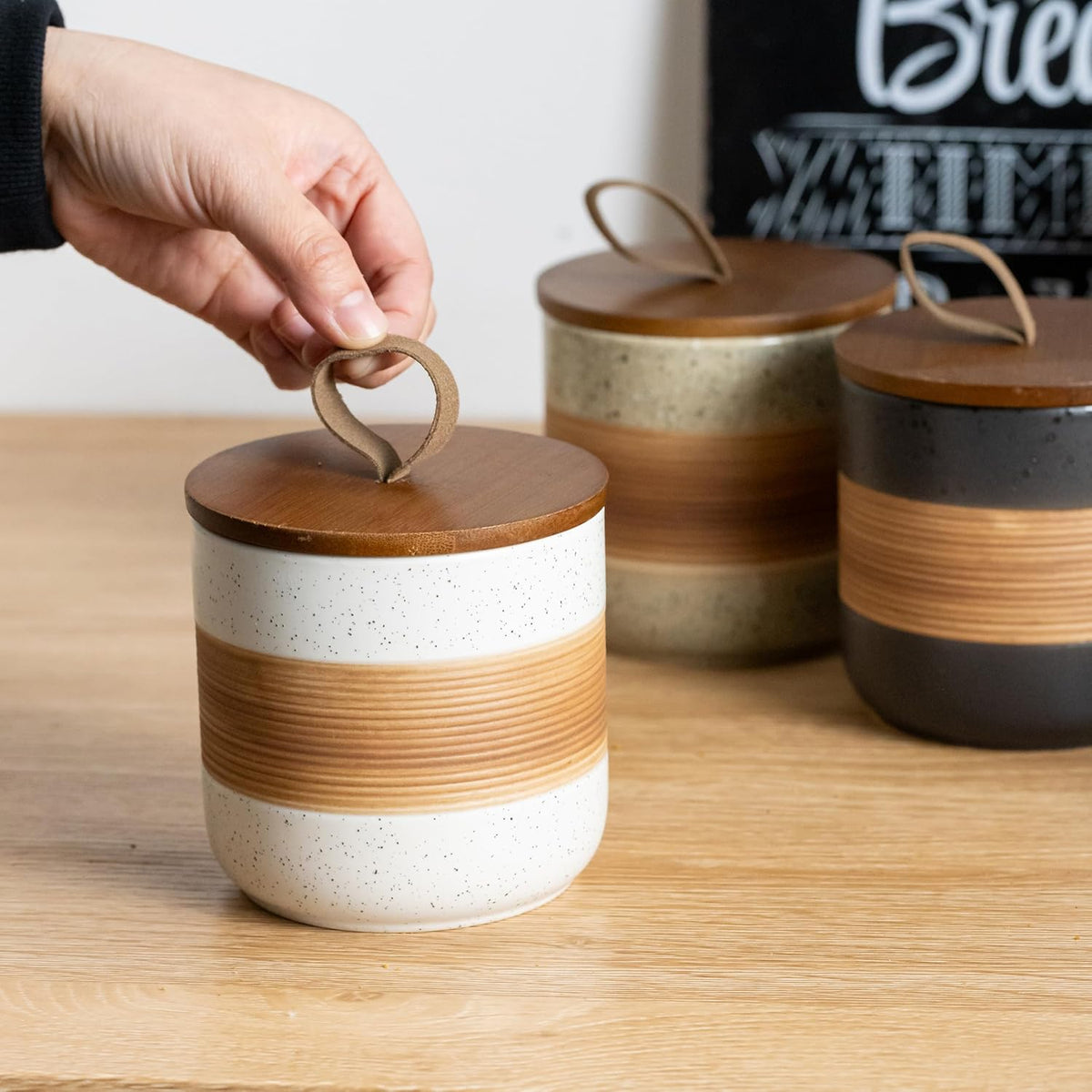 Spice Jars with Lid, Coffee Container Kitchen Food Storage Jars for Spice Sugar Tea Bag, Stackable Decorative Jars for Countertop, White & 37oz