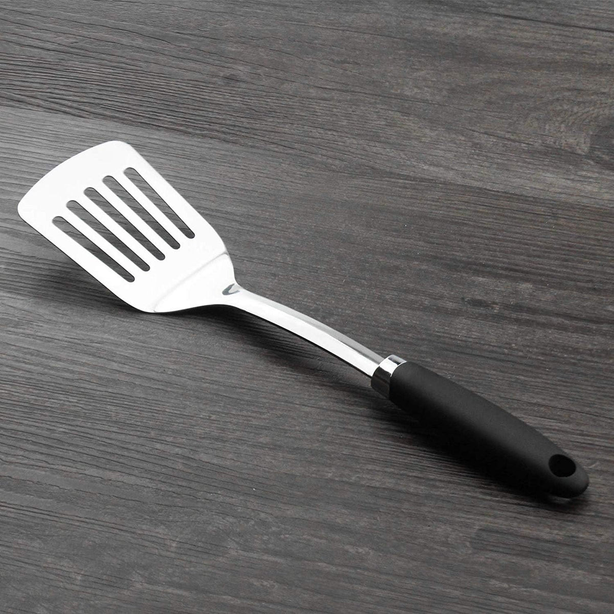 Brushed Slotted Stainless Steel Turner, Non-Slip Spatula with Ergonomic Handle