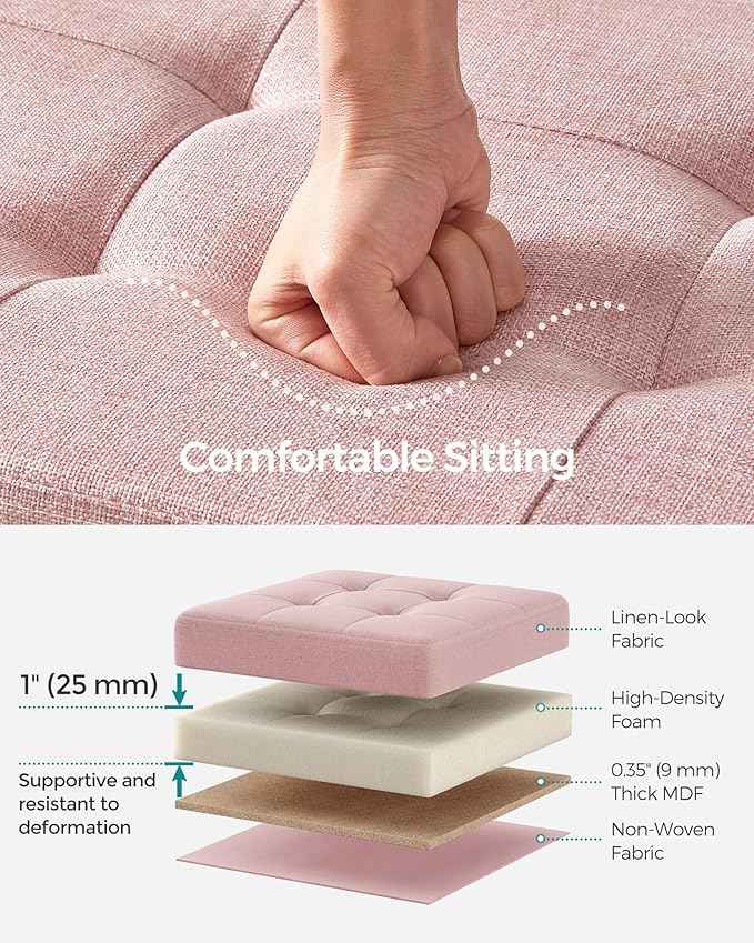 SONGMICS Mazie Collection - 30 Inches Folding Storage Ottoman Bench, Ottoman Foot Rest, End of Bed Bench, Storage Chest, Load 660 lb, for Living Room, Bedroom, Entryway, Jelly Pink ULSF047R11