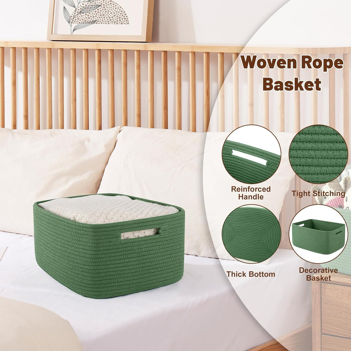 OIAHOMY Storage Basket for Shelves, Closet Cube Storage Bins Baskets for Clothes Blanket Towels, Baby Nursery, Toy Baskets Box, Woven Rope Basket, 15.75*11.81*7.09 IN, 2 Packs Olive Green