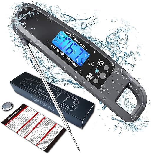 Instant Read Meat Thermometer for Kitchen Cooking, Ultra Fast Precise Waterproof Digital Food Thermometer with Backlight, Magnet and Foldable Probe for Deep Fry, Outdoor BBQ, Grill(Grey)