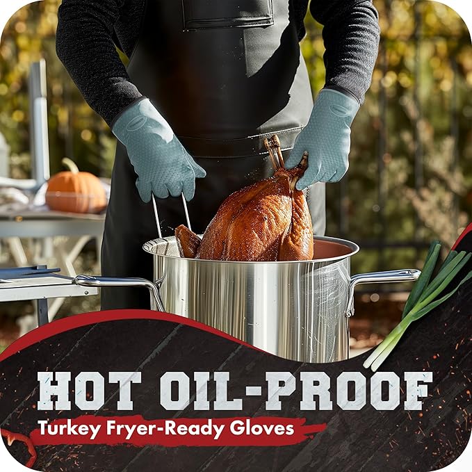 KITCHEN PERFECTION S Silicone Smoker Oven Gloves -Extreme Heat Resistant BBQ Gloves -Handle Hot Food Right on Your Grill Fryer Pit|Waterproof Oven Mitts |Superior Value Set+3 Bonuses