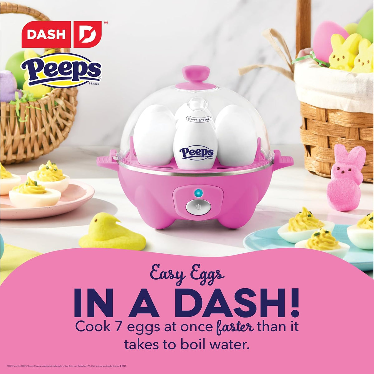 PEEPS x Dash Bunny Rapid Egg Cooker: 7 Egg Capacity Electric Egg Cooker for Hard Boiled Eggs, Poached Eggs, Scrambled Eggs, or Omelets with Auto Shut off Feature - Pink