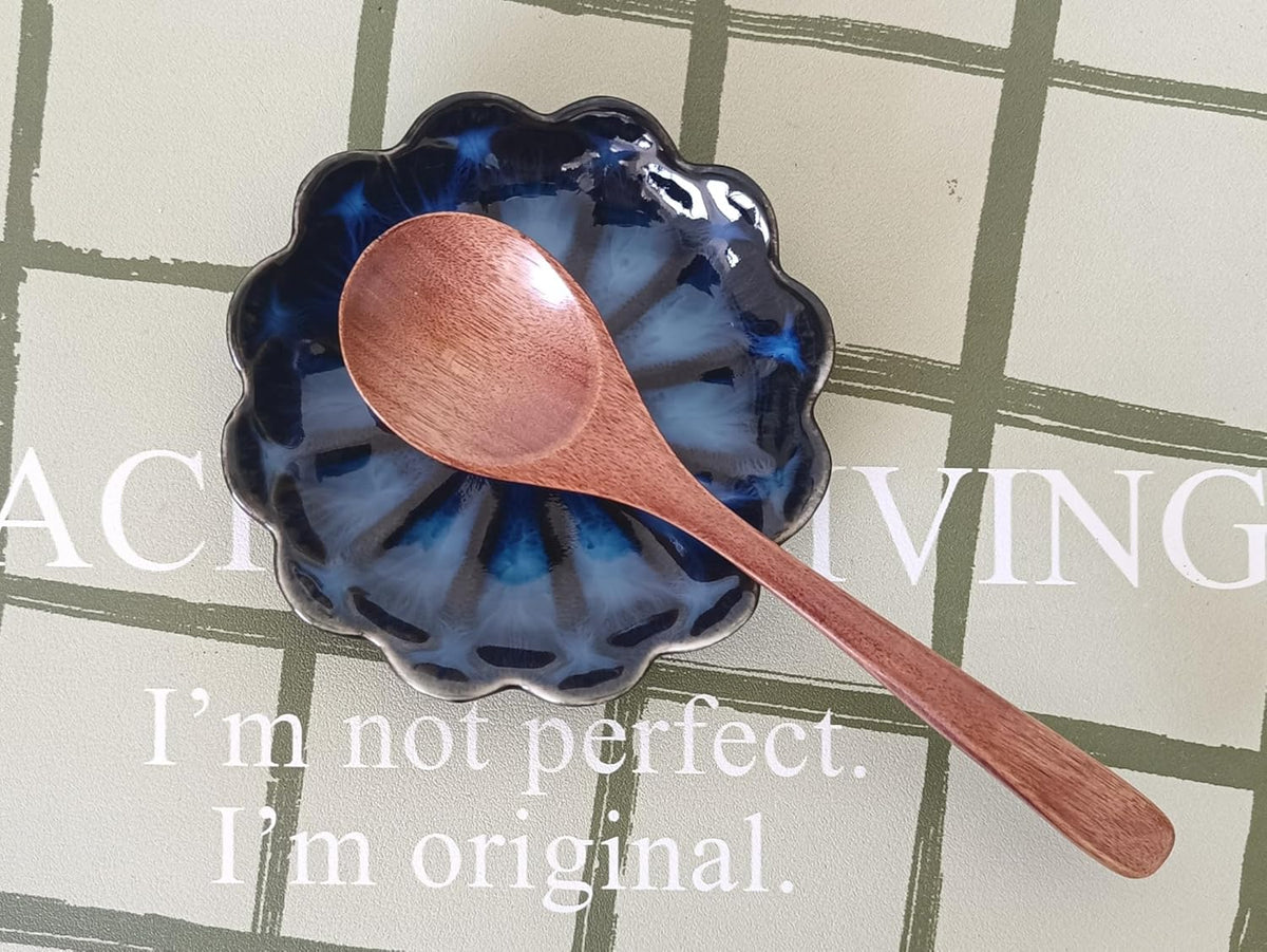 Ceramic Spoon Rest for Stove Top, Flower Cute Spoon Rest for Kitchen Counter, Cooking Spoon Holder for Kitchen Counter, Utensil Rest Spatula Rest Ladle Holder Tong Rest, 1 PC (Retro Sapphire)