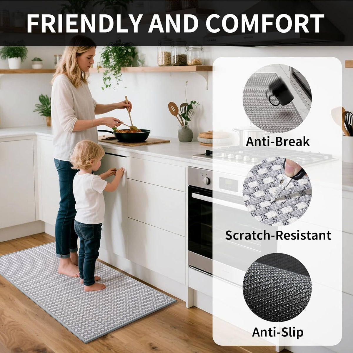 Long Kitchen Runner Rugs Kitchen Mat Non Slip Washable, Super Absorbent Soft Chenille Braided Kitchen Mats for Floor, Rubber Backing Kitchen Floor Sink Standing Mat, Easy Clean, Gray 24"x71"