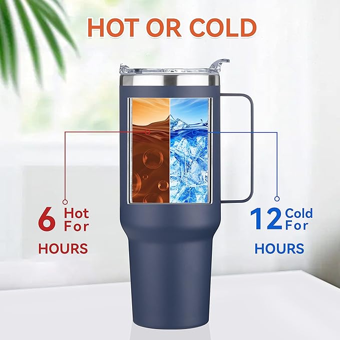 HASLE OUTFITTERS 40 oz Stainless Steel Tumbler with Handle, Vacuum Insulated Tumblers Bulk, Reusable Double Wall Travel Coffee Mug, Durable Powder Coated Water Bottle(Navy, 1)