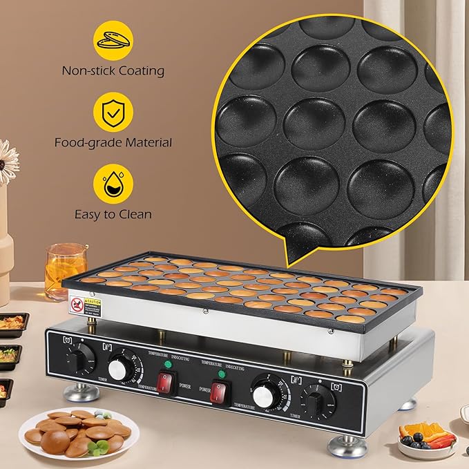 Dyna-Living Commercial Mini Pancake Maker 50PCS Dutch Pancake Maker 1600W Mini Pancakes Maker Machine, Restaurant Dorayaki Maker Stainless Steel Poffertjes Maker, Non-stick Coating
