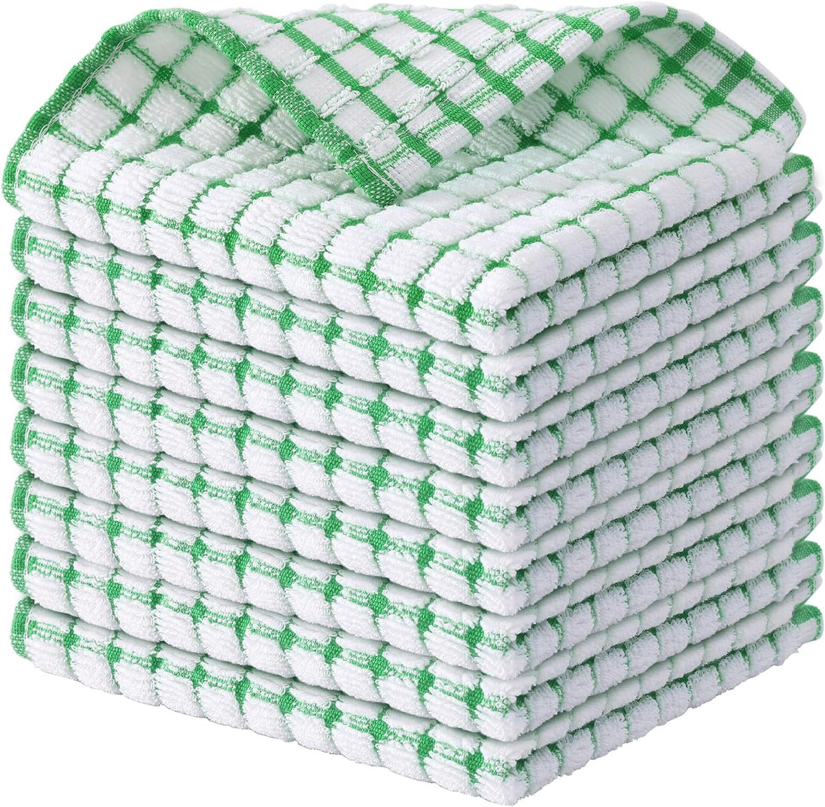 Kitinjoy Cotton 8 Pack Terry Kitchen Dish Cloths, 12 x 12 Inches Super Soft and Absorbent Dish Rags, Quick Drying Dish Towels for Washing Dishes, Green
