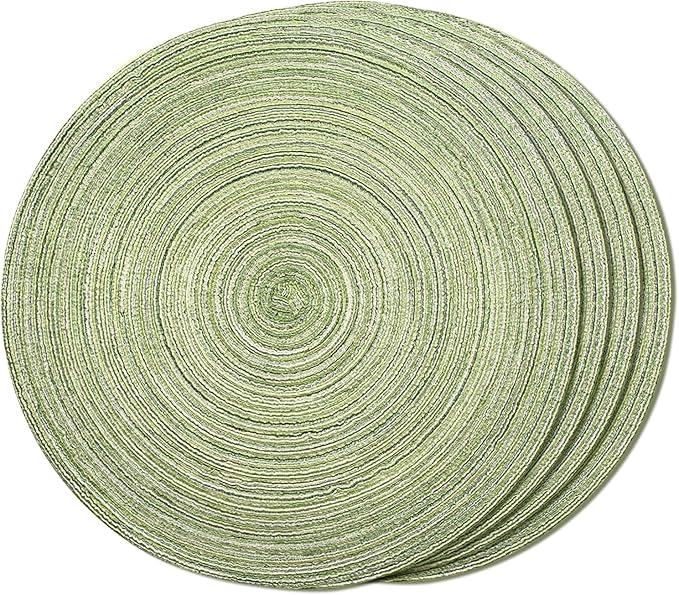 FunWheat Round Braided Placemats Set of 4 Place mats for Dining Tables Woven Heat Resistant Table Mats 15 inch (E Light Green, 4pcs)