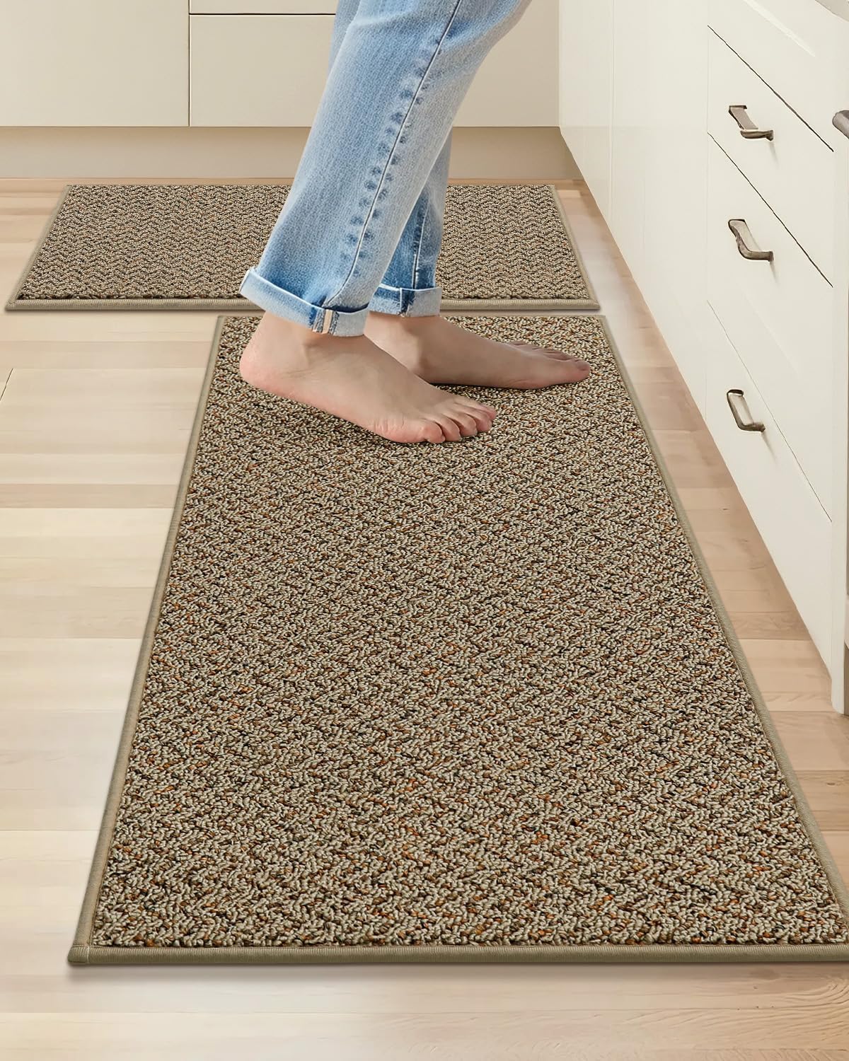 COSY HOMEER Kitchen Rugs and Mats 2PCS Non Slip Kitchen Mats for Floor Washable Stain Resistant Kitchen Runner Rug Sets Absorbent Kitchen Floor Mat 20"x32"+20"x48",Taupe