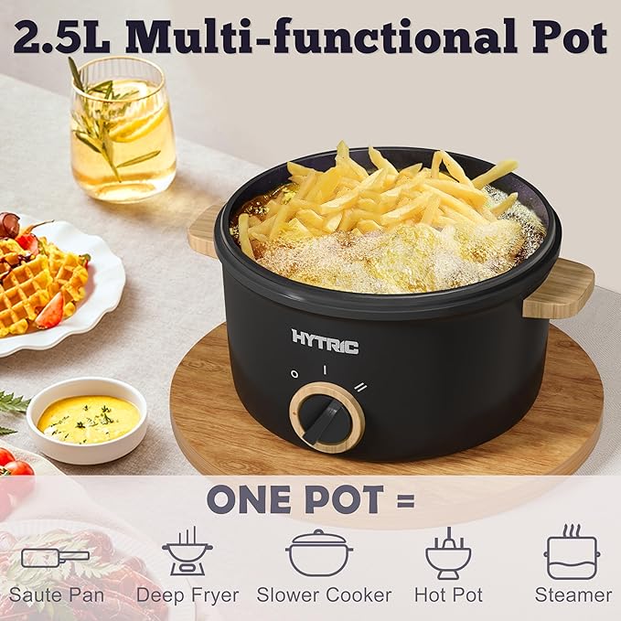 Hytric Hot Pot Electric, 2.5L Portable Electric Pot with Non-Stick Coating, Multi-functional Cooker for Stir Fry, Steak, Noodles, Soup, Portable Ramen Cooker for Dorm and Office, Black