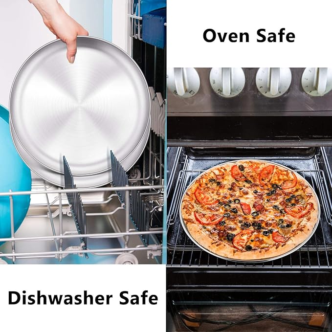P&P CHEF Pizza Pan Set of 2, Stainless Steel Pizza Tray, Round Pizza Plate For Pie Cookie Pizza Cake, Non Toxic & Heavy Duty, Dishwasher Safe & Easy Clean, 12 Inch & Silver
