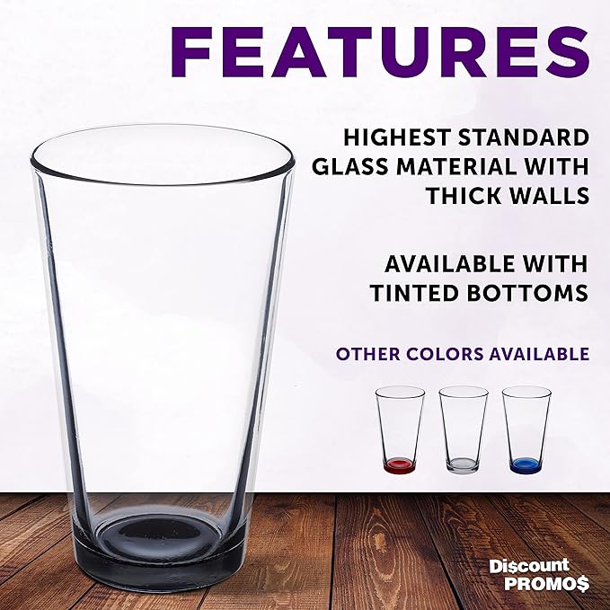 Libbey Pint Glass 16 oz. Set of 10, Bulk Pack - Beer Glasses, Heavy Duty Drinkware - Black