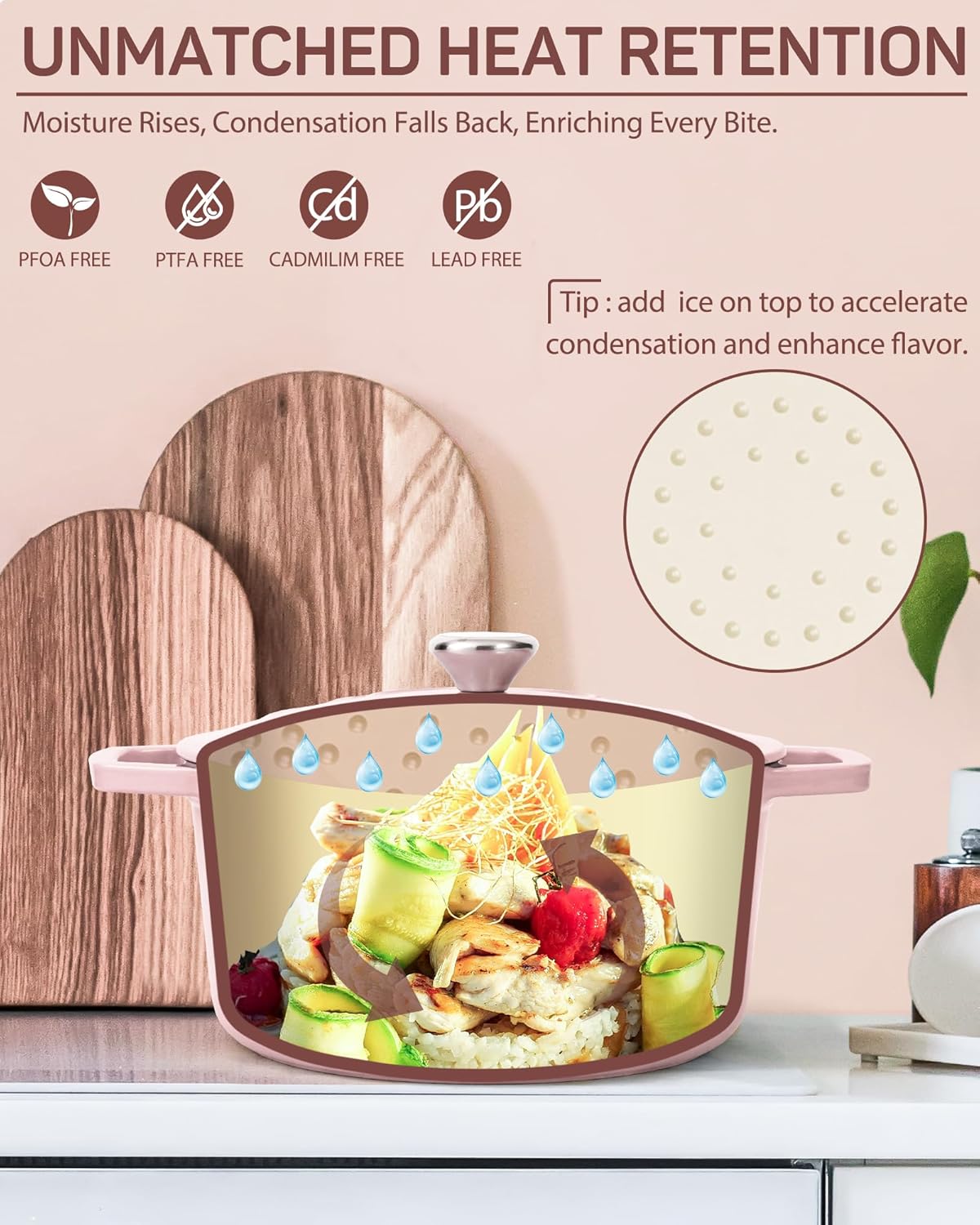 6 QT Dutch Oven Pot with Lid, Enameled Cast Iron Dutch Oven for Bread Making, Braiser, Cooking, Dual Handles, Oven Safe up to 500° F or on Stovetop, Gifts for Family - Pink