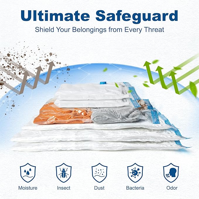 HOUSE DAY 22 Pack Vacuum Seal Bags For Clothing Travel, Vacuum Bags With Electric Pump, Vacuum Sealer Bag for Clothes, Comforters, Blankets, Pillows, Moving (4XL/4L/4M/4S/2S Roll/2XS Roll/2XXS Roll)