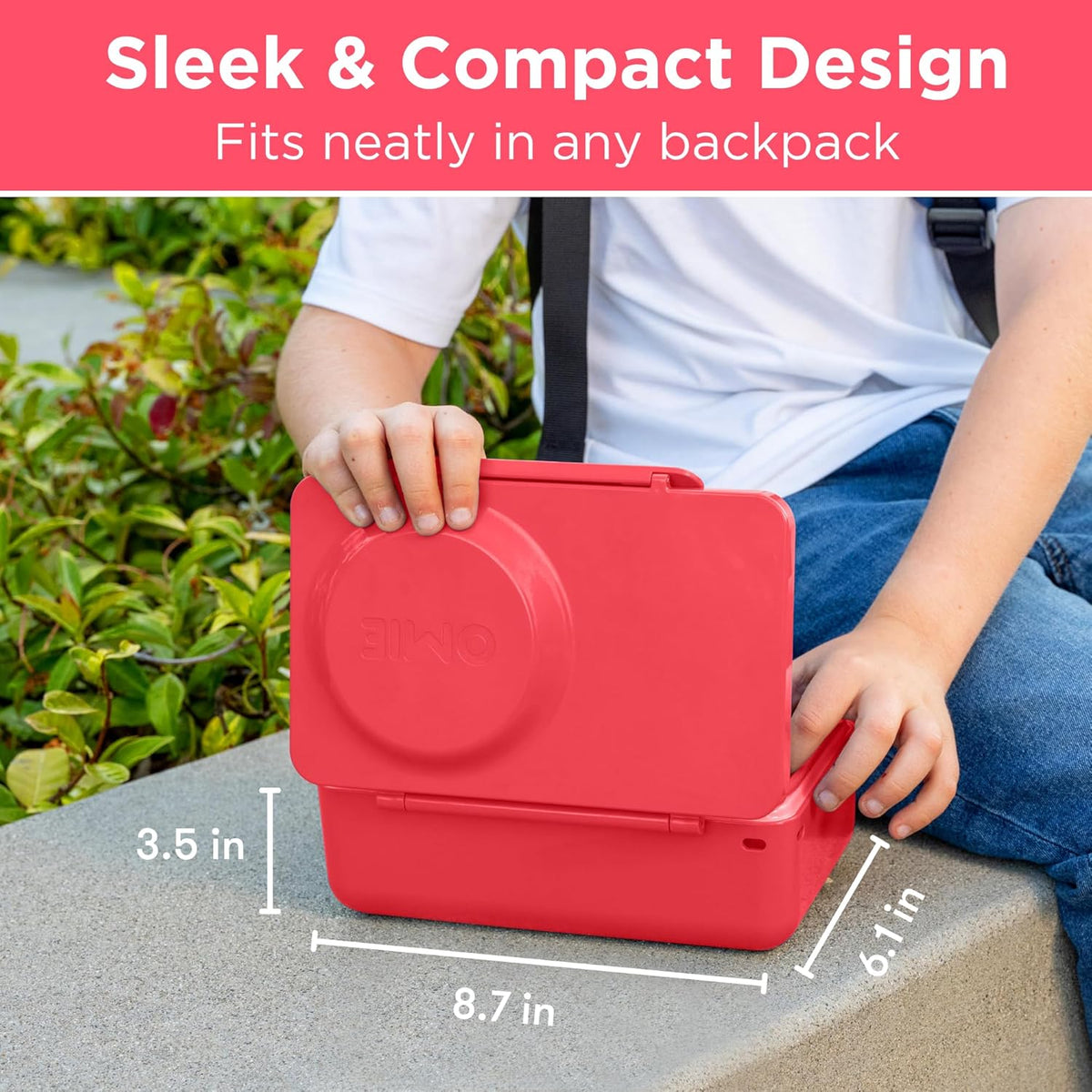 Omie OmieBox UP bento Box for Kids | Insulated Lunch Box | Leak Proof Vacuum Insulated Thermal Food jar | Cooler ice Pack | 2 Compartments (Cherry Pink)