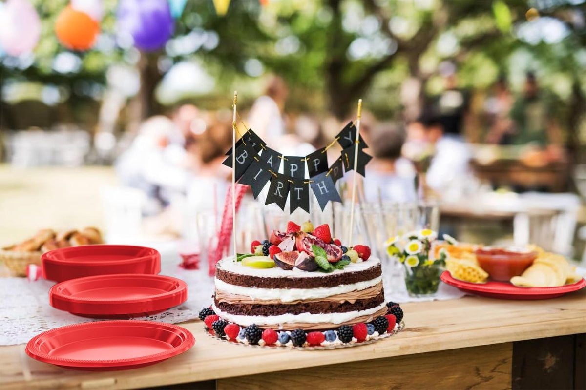 Exquisite Party Solids Red Plastic Plates For Party 9" Red Disposable Plates Heavy Duty Supplies 100 Pcs Plastic Dinnerware Sets Heavy Duty 350 GSM Disposable Dinnerware Set