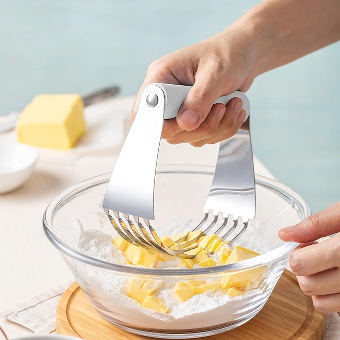 Spring Chef Professional White Dough Blender For Baking, Dough Cutter Tool, Stainless Steel Puff Pastry Cutter Tool with Sharp Blades, Dishwasher Safe Pastry Blender for Easy Mixing - Large Size