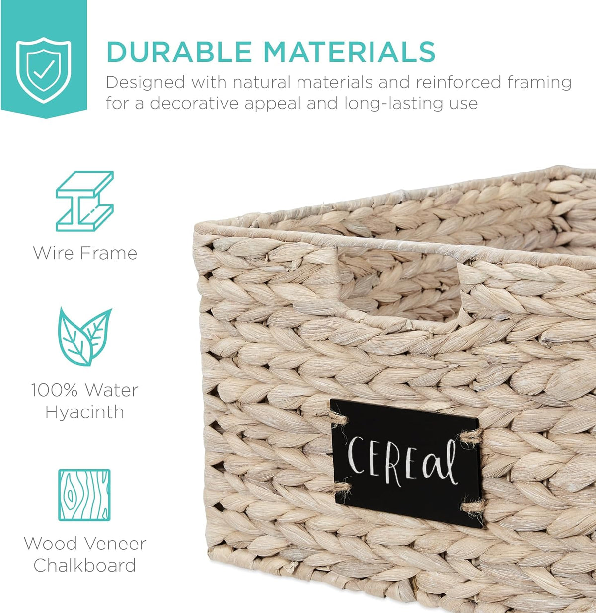 Best Choice Products Pantry Baskets Set of 2 16x12in Water Hyacinth Storage Baskets, Woven Wicker Kitchen Organizers with handles w/Chalkboard Label Chalk Marker - White