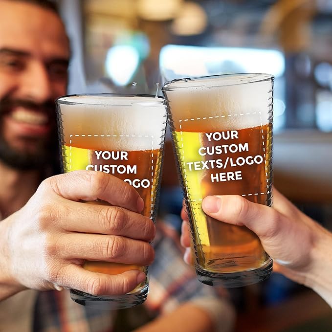 Custom Spiral Pint Glass 16 oz. Set of 50, Personalized Bulk Pack - Beer Glasses, Heavy Duty Drinkware - Clear
